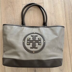Tory Burch Gray and Dark Brown Leather Tote